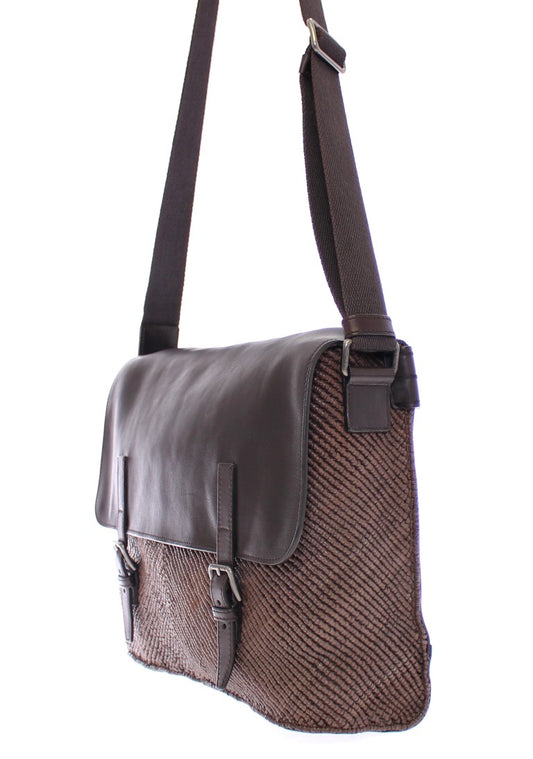 Woven Leather Messenger Shoulder Bag