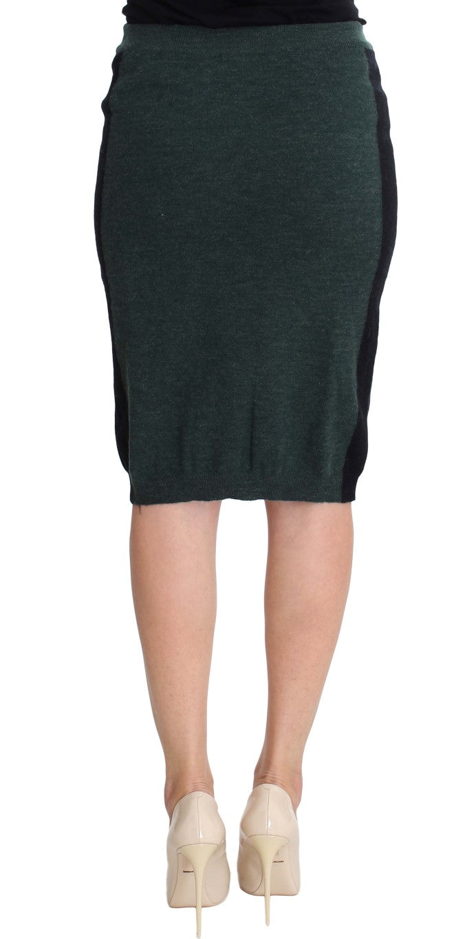 Emerald Elegance Wool-Blend Pencil Skirt
