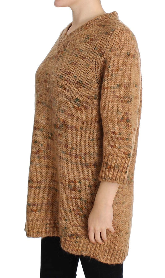 Chic Brown Oversize Knitted V-Neck Sweater