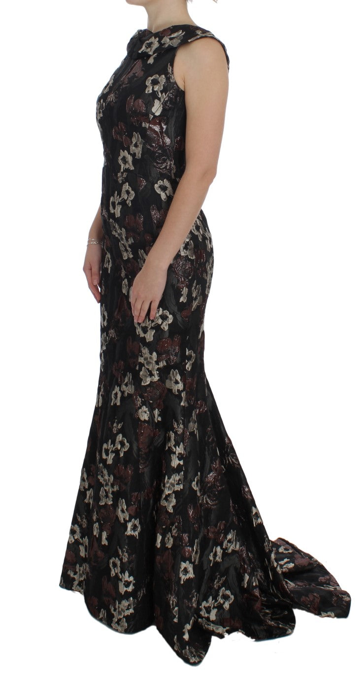 Elegant Floral Jacquard Full Length Dress