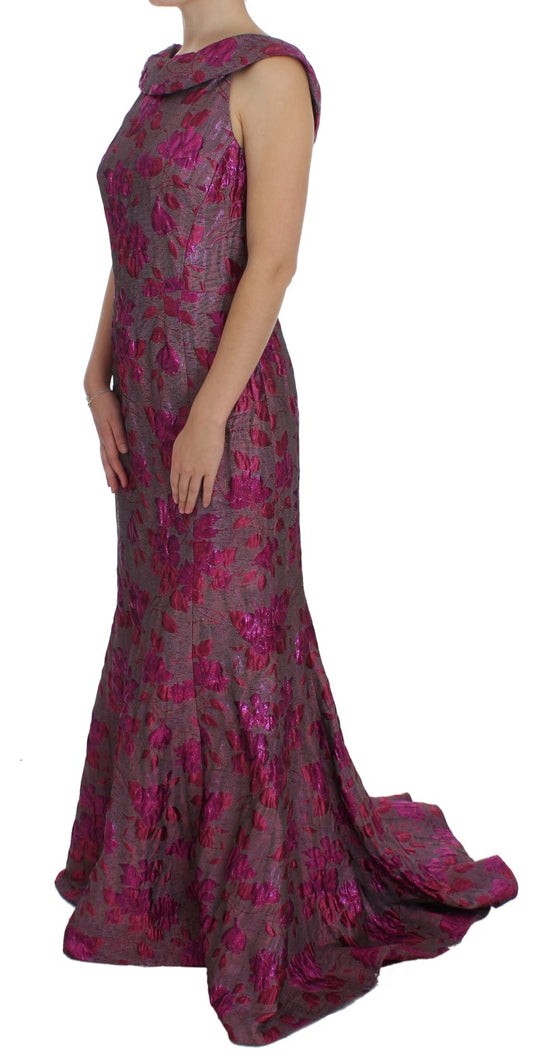 Elegant Floral Brocade Silk Gown