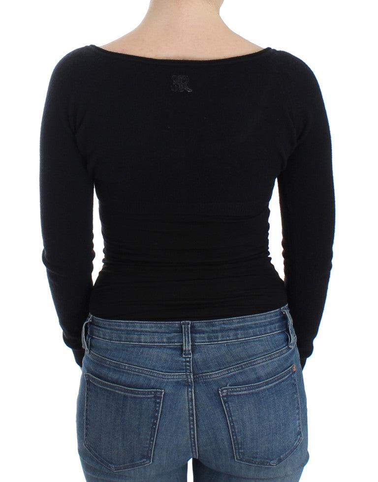 Chic Cropped Black Wool-Cashmere Sweater