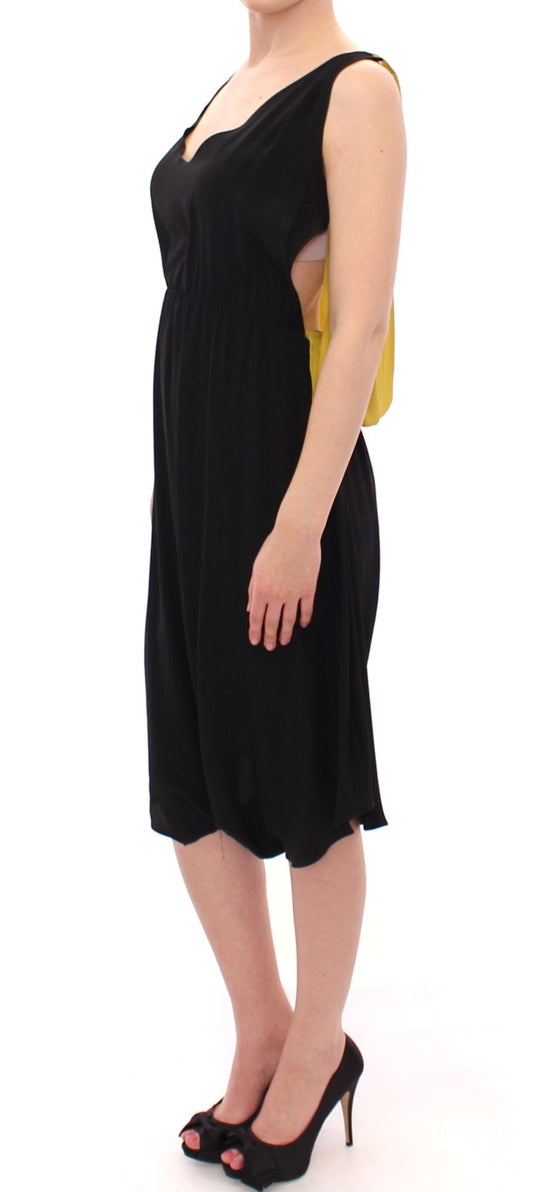 Elegant Silk Blend Shift Dress in Black and Yellow