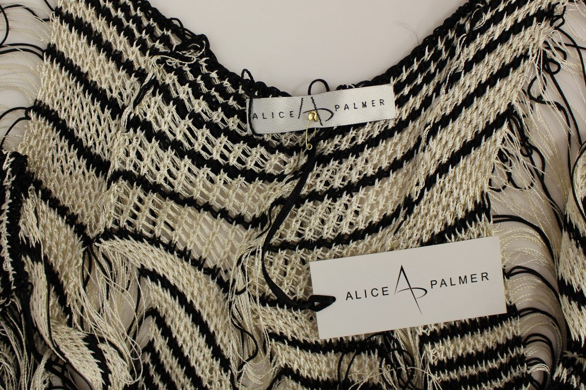 Black Chainette Knit Striped Assymetrical Dress