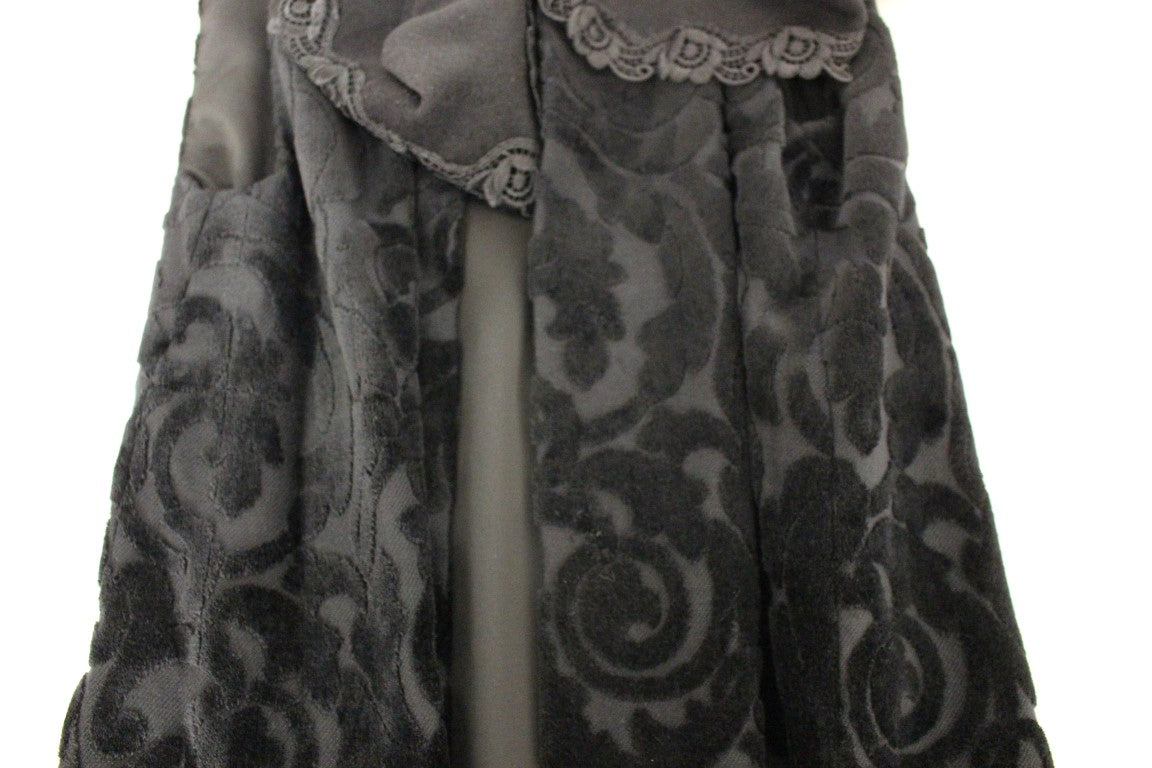 Elegant Black Brocade Cape Coat Jacket