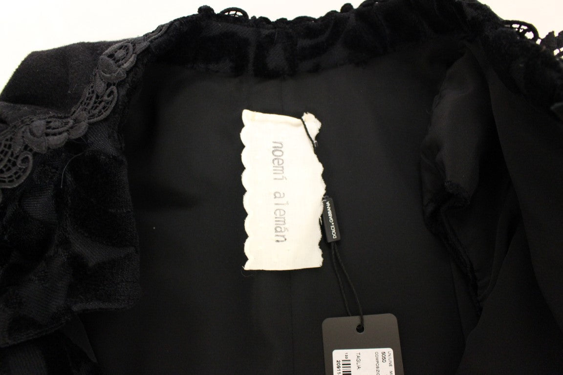 Elegant Black Brocade Cape Coat Jacket