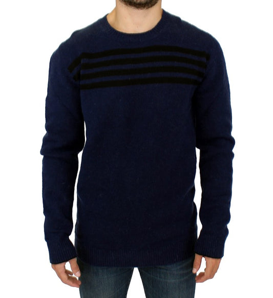 Chic Blue Striped Crewneck Sweater Pullover