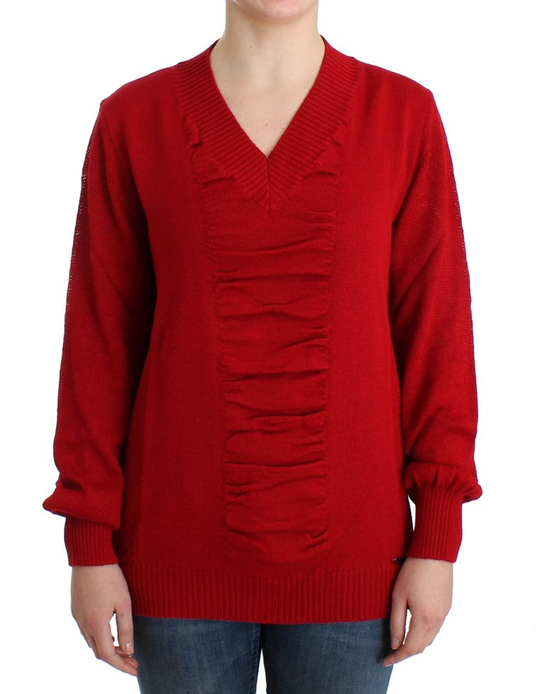 Red V-neck wool sweater