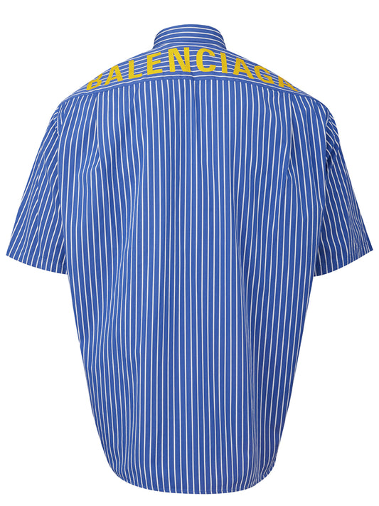 Chic Blue Striped Logo Shirt for Men