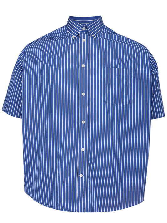 Chic Blue Striped Logo Shirt for Men