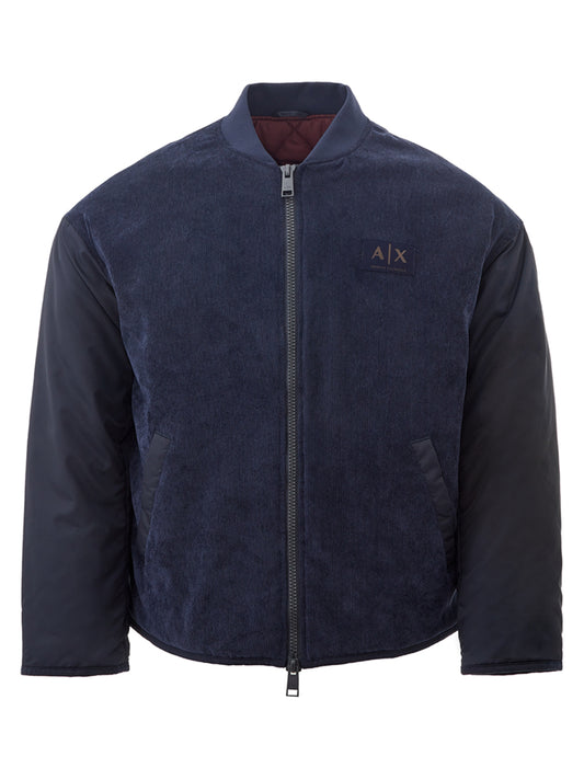 Corduroy/Tech Fabric Blue Quilted Lightweight Jacket