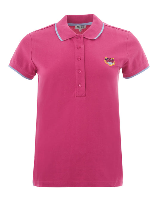 Cotton Piquet Polo in Pink with Tiger Embroidery