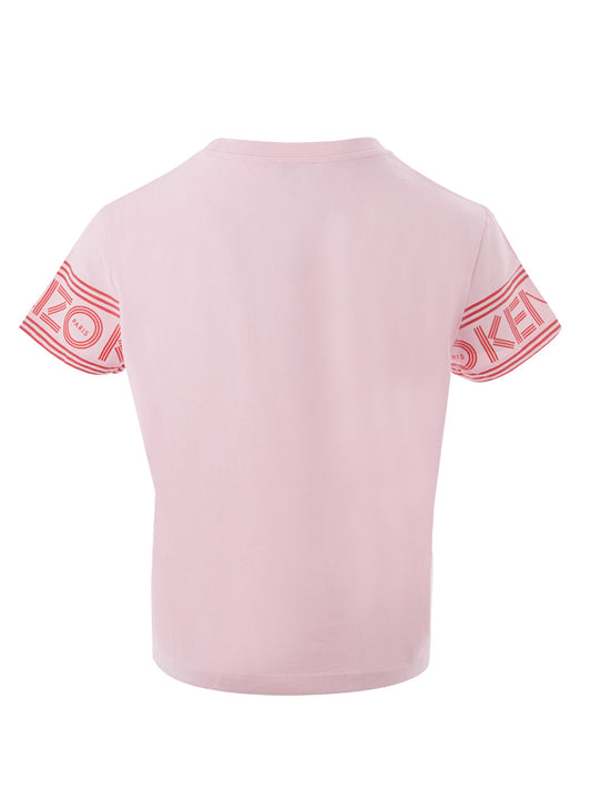 Chic Pink Logo Sleeve Cotton T-Shirt