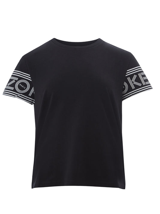 Black Cotton T-Shirt With contrasting Logo on Sleeves