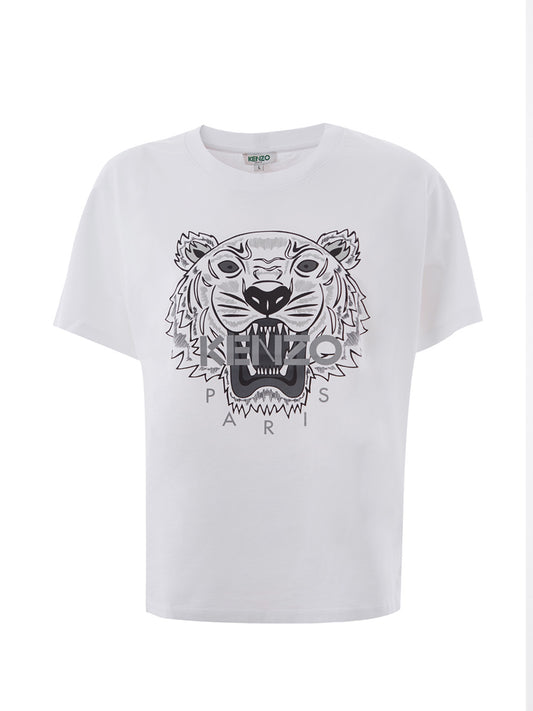 Iconic White Tiger Cotton T-Shirt
