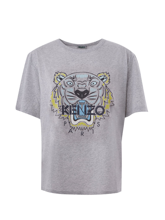 Chic Grey Iconic Tiger Cotton Tee