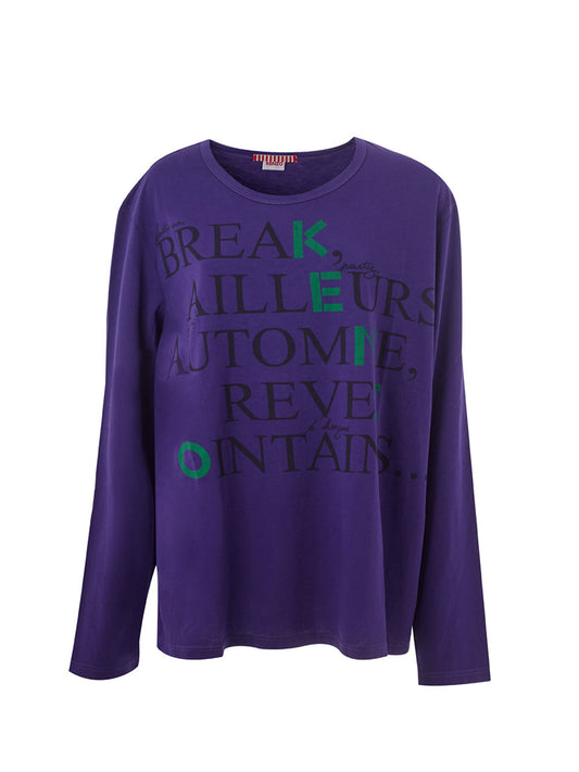 Violet Cotton Long Sleeves T-Shirt with Front Logo