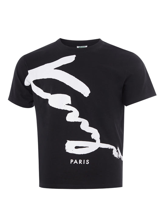 Black Cotton T-Shirt with Contrasting White K Logo