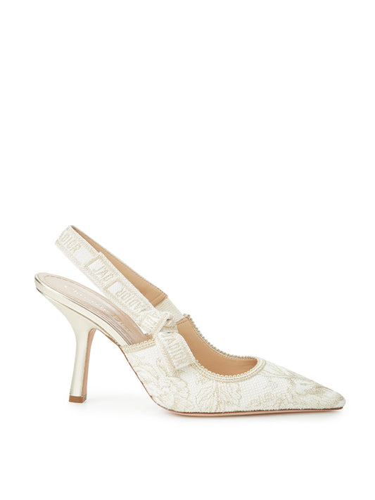 Elegant Ivory Slingback Pumps with Embroidery