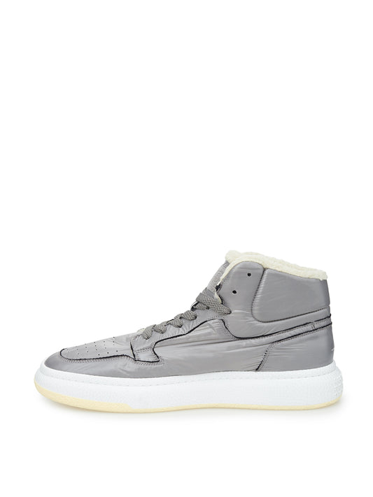 Grey High-Top Fur Sneakers