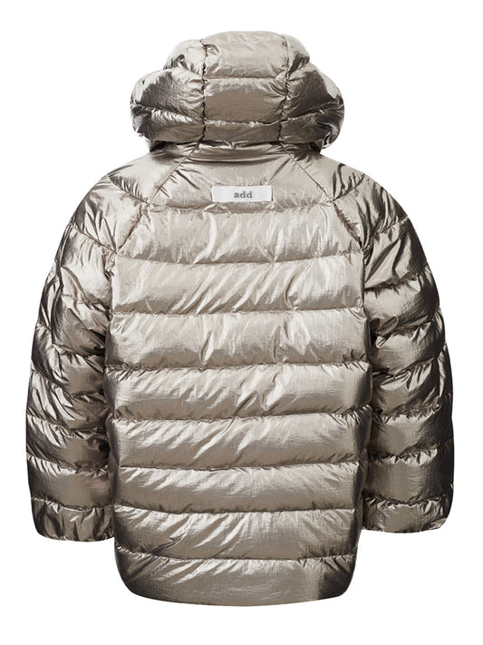 Elegant Silver Quilted Puffy Jacket Overfit Design