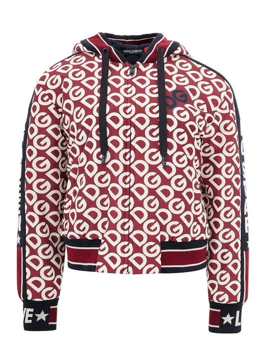 Red Quilted Jacket with Logo Allover