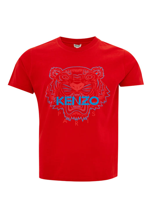 Vibrant Red Cotton Tiger Print Tee