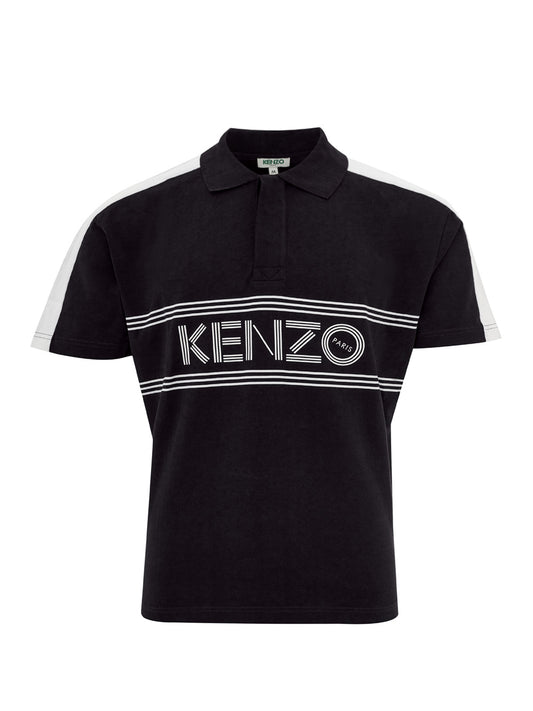Elevated Black Cotton Polo with Logo Detail