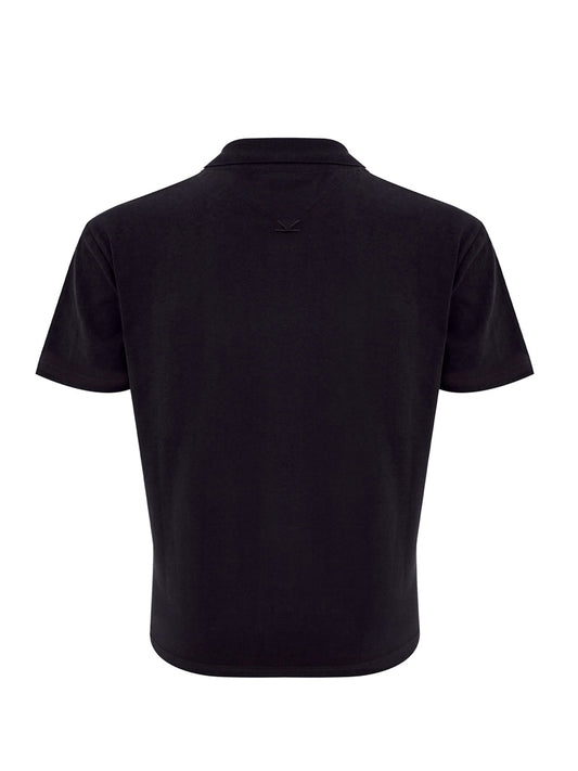 Elevated Black Cotton Polo with Logo Detail