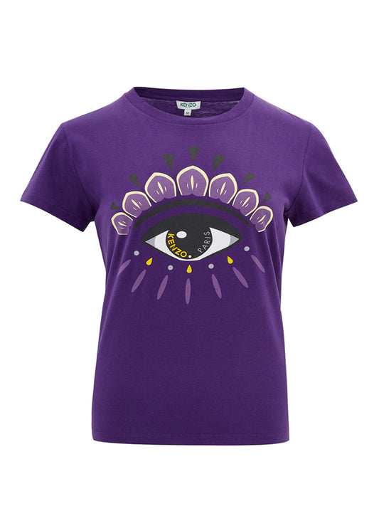 Purple Cotton T-Shirt with Front 'Eye' Contrasting print