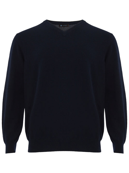 Navy Blue V-Neck Cashmere Sweater
