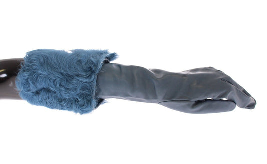 Elegant Blue Lambskin Leather Gloves