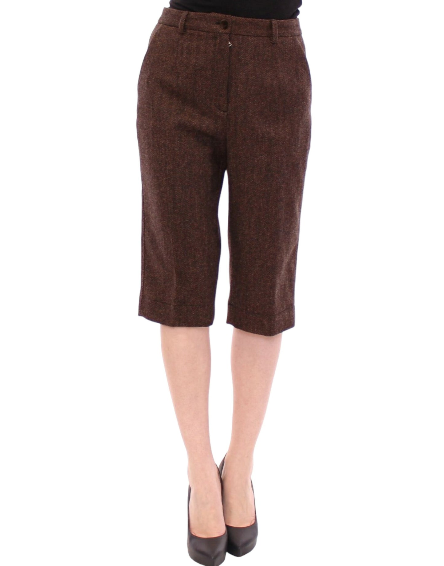 Elegant Wool Blend Brown Shorts