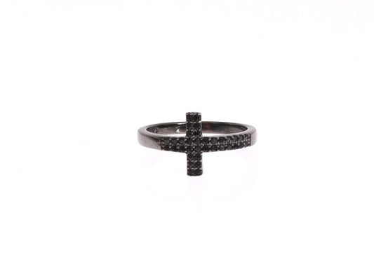 Exquisite Black CZ Crystal Sterling Silver Ring