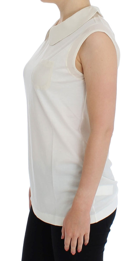 Elegant Sleeveless Cotton Silk Collar Top