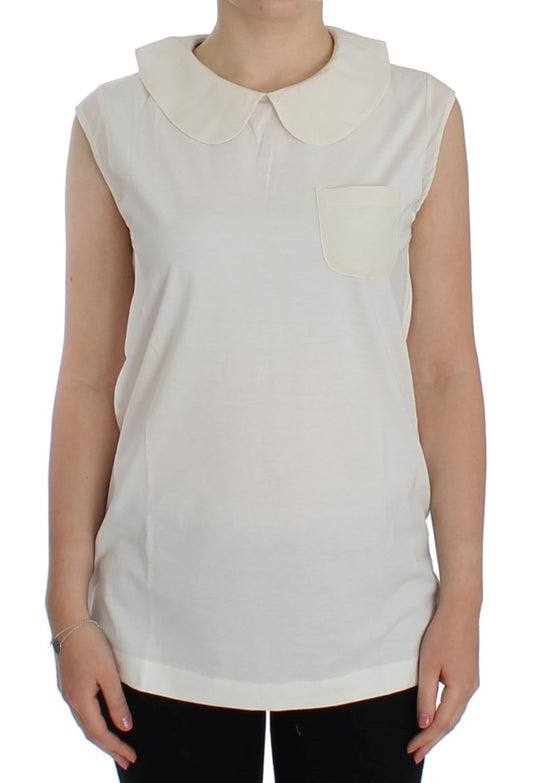 Elegant Sleeveless Cotton Silk Collar Top