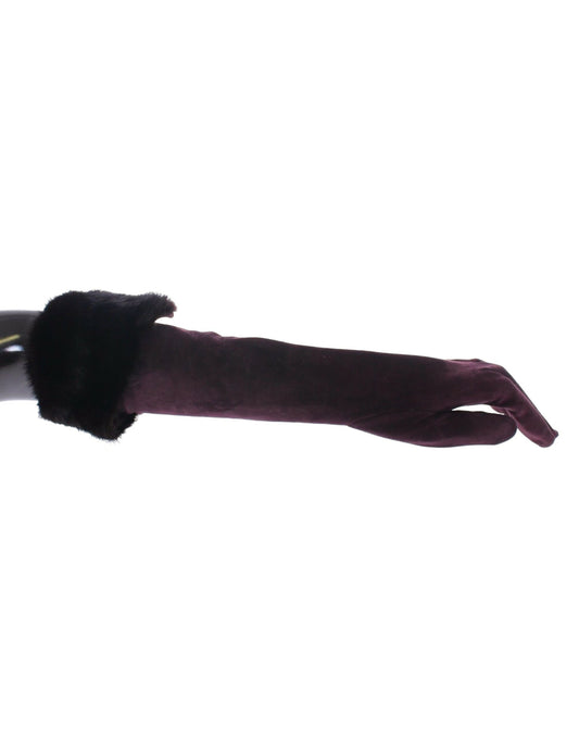 Purple Mink Fur Goatskin Suede Leather Gloves