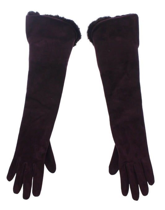 Elegant Elbow Length Purple Fur Gloves