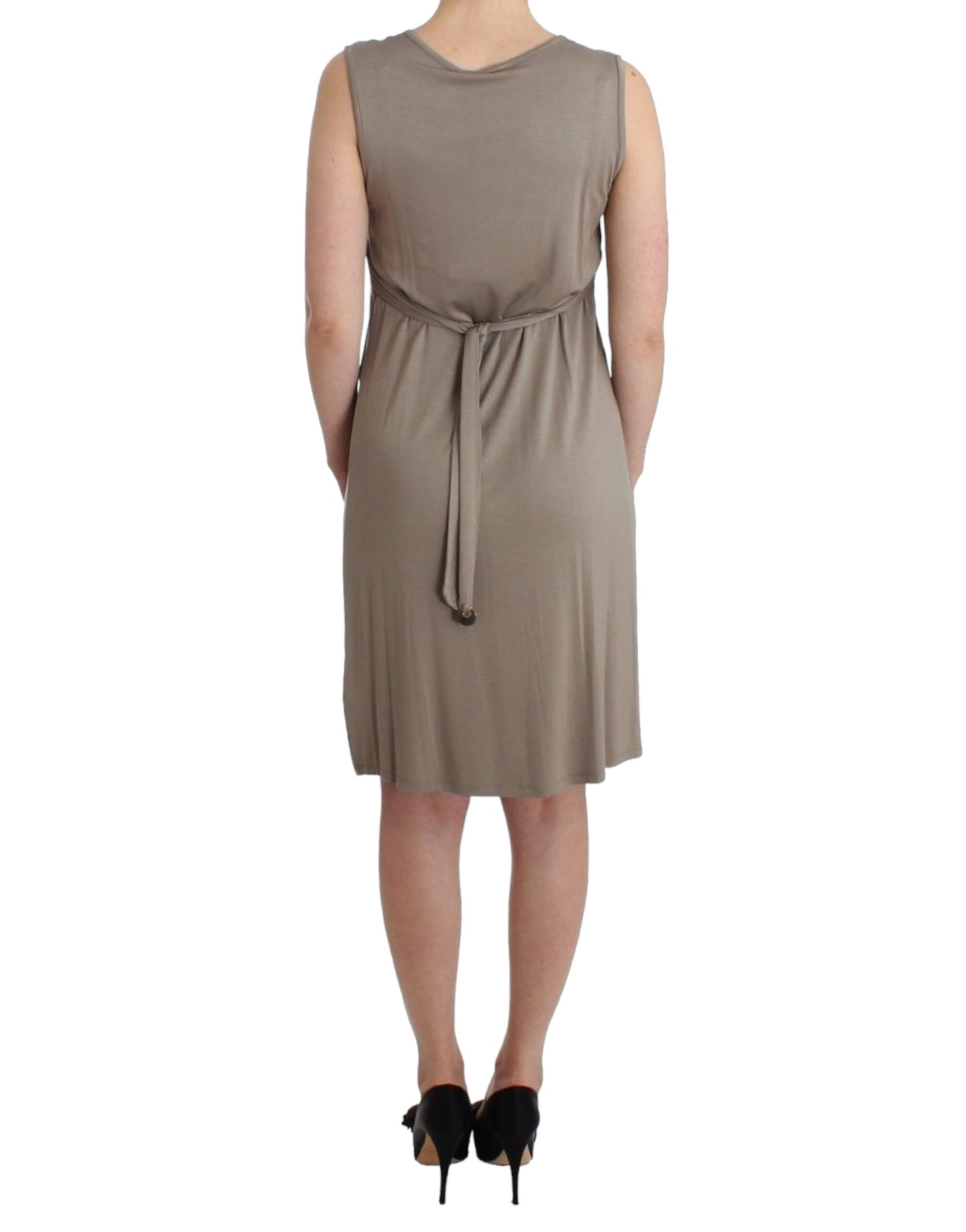 Studded Sheath Knee-Length Dress in Beige