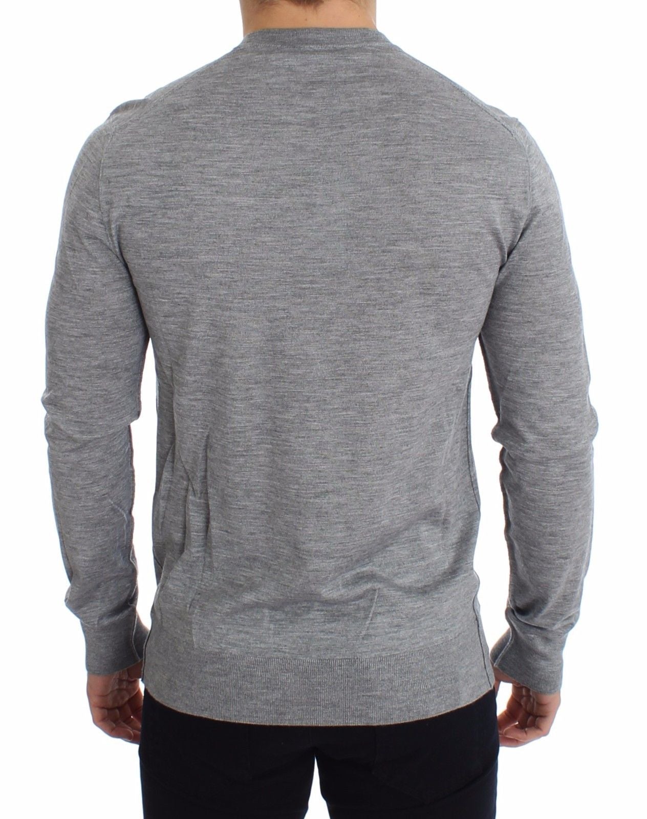 Elegant Gray Silk-Cashmere V-Neck Sweater