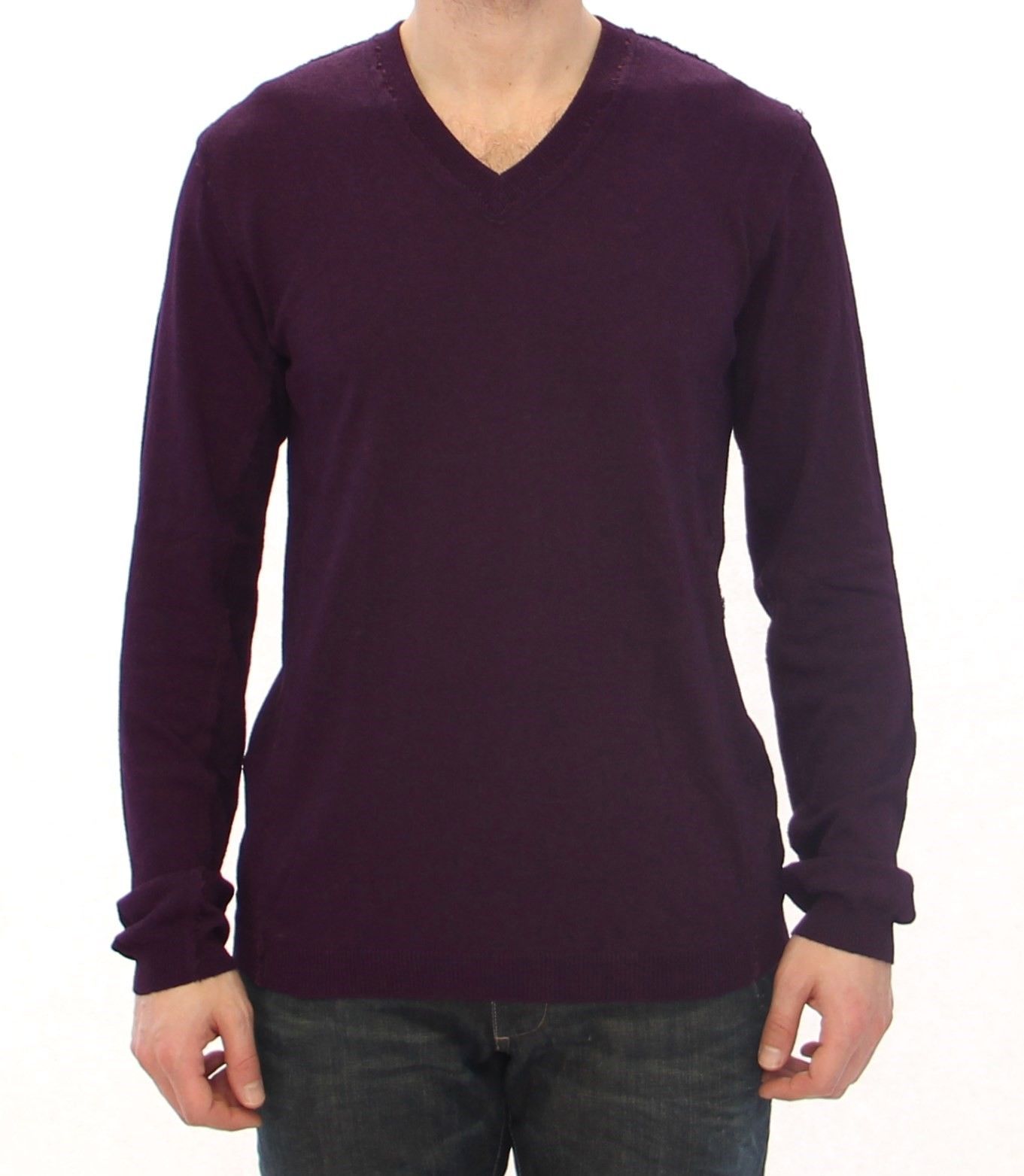 Purple Rayon Logo Logo V-neck Sweater