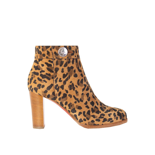 Elegant Suede Leopard Ankle Boots with Heel