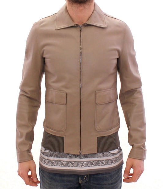 Elegant Beige Lambskin Leather Jacket