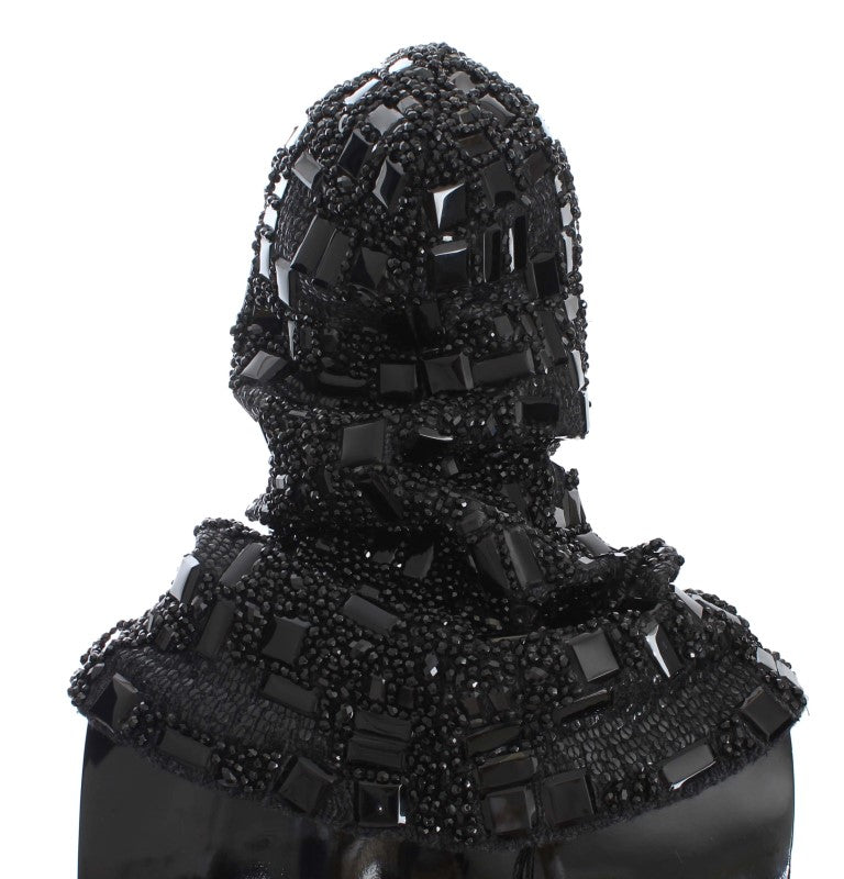 Black Knitted Crystal Hooded Scarf Wrap