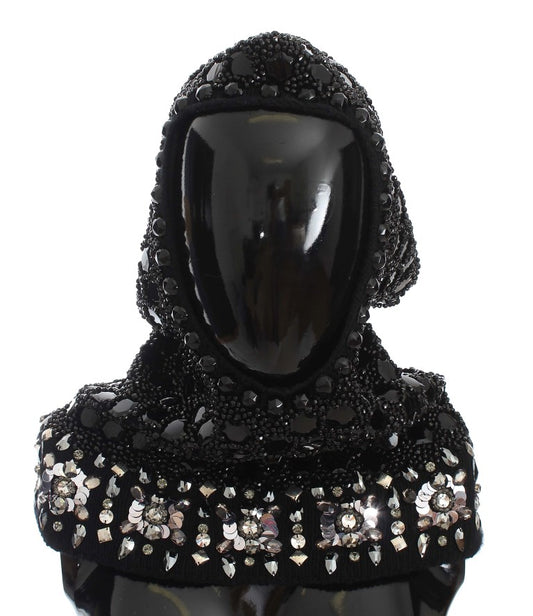 Black Sequined Crystal Hooded Scarf Wrap