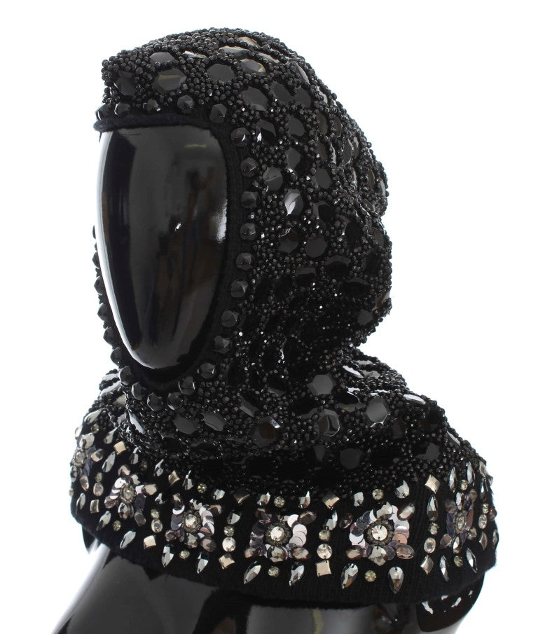 Black Crystal Sequin Hood Scarf Hat