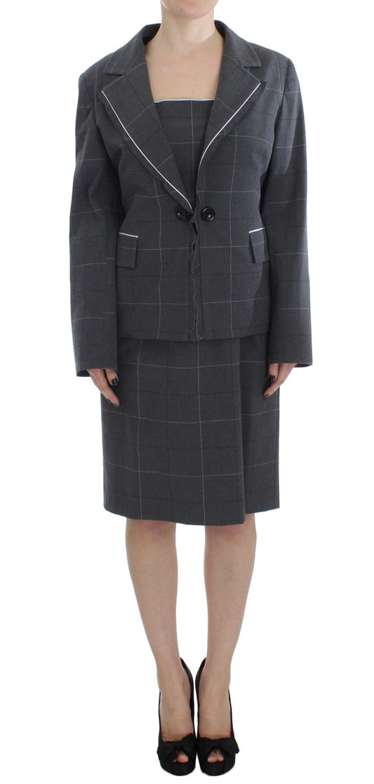 Elegant Gray Checkered Sheath Suit Set