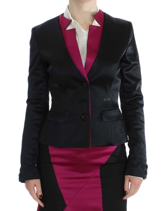 Chic Black and Pink Single-Breasted Blazer