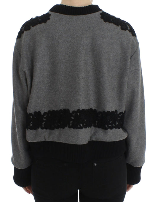 Elegant Gray Cashmere Blend Lace Sweater