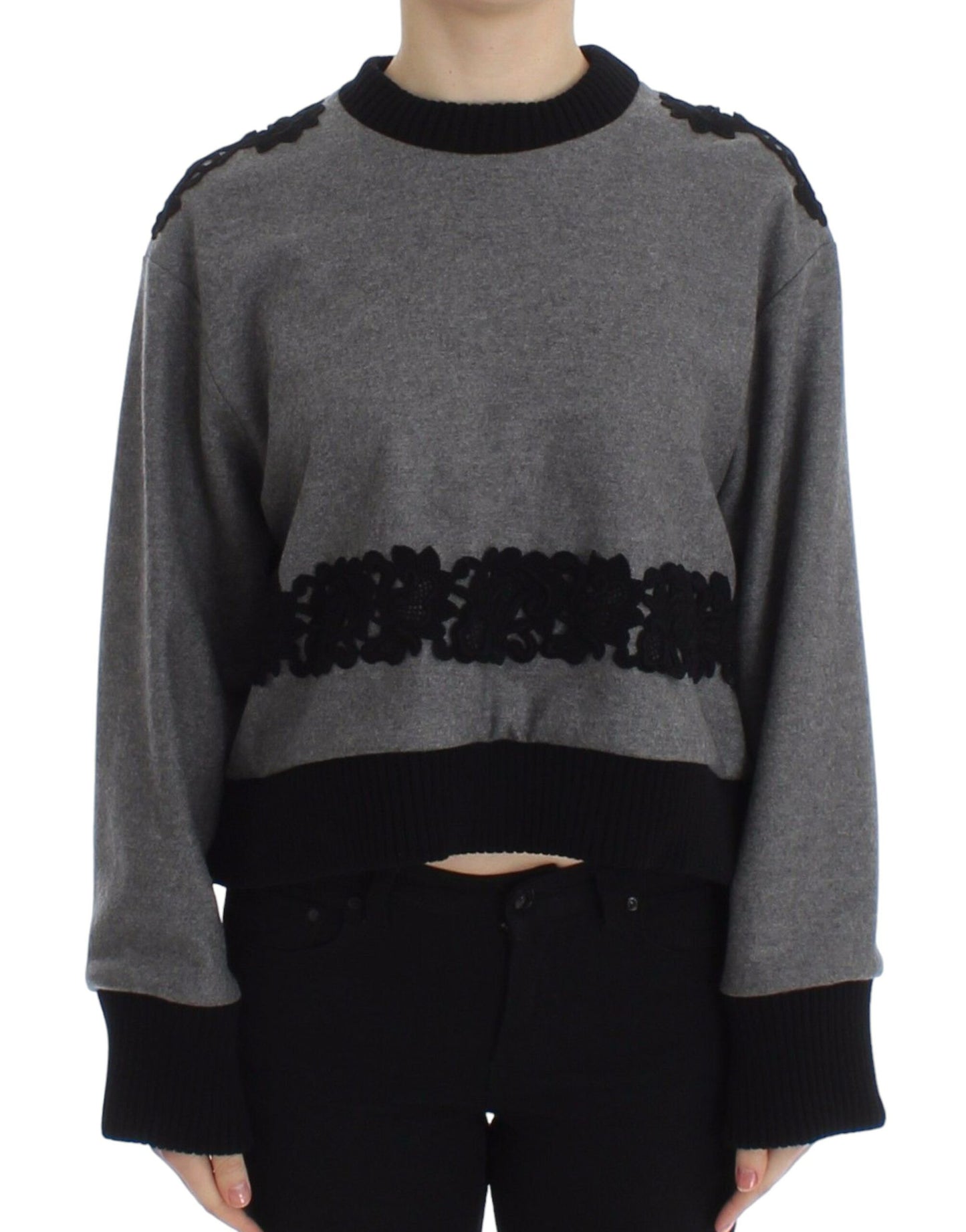 Gray Black Lace Wool Cashmere Sweater
